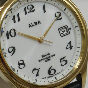 定形外送料無料 USED品・保管品 SEIKO セイコー ALBA アルバ V147-0AJ0 ソーラー3針 腕時計 デイト レザーベルト 白文字盤 動作品の画像3