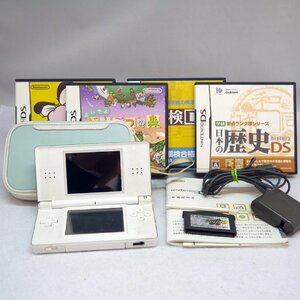 ジャンク品・保管品 Nintendo 任天堂 DS Lite USG-001 ホワイト ゲームソフト5本付き さわるメイドインワリオ/漢検DS 他 ACアダプター