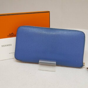 USED品・保管品 HERMES エルメス ラウンドファスナー長財布 アザップロング シルクイン ブルー系 X刻印 2016年 レザー 外箱付