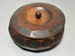 d1409◆木製　蓋付菓子鉢/菓子器◆直径21ｃｍ
