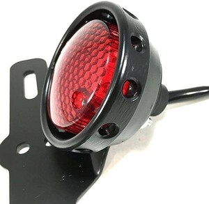 ONGMEIL ビンテージ LED テール ランプ ライト ナンバー灯 ステー 付き レッド レンズ バイク