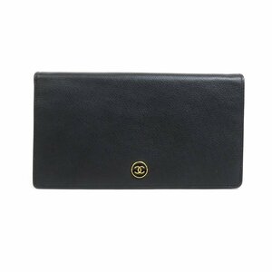 シャネル CHANEL 二つ折り長財布 ココボタン レザー ブラック h30184f