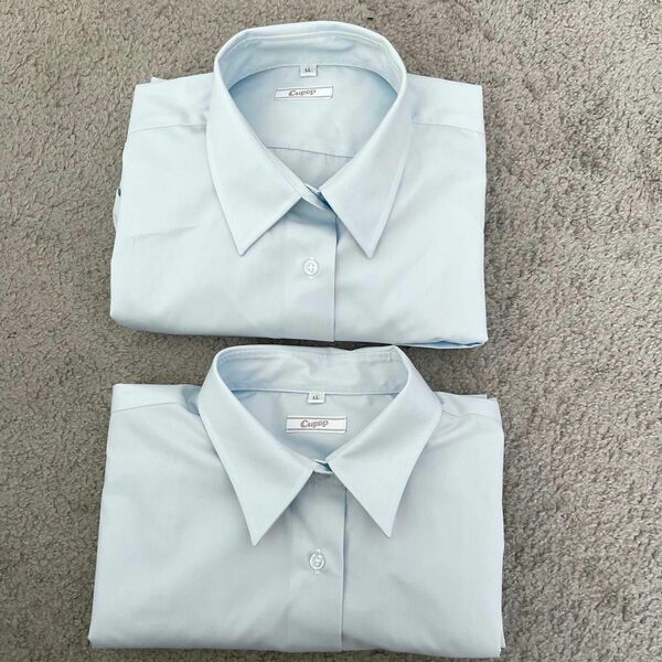 新品 セシール　形態安定 シャツ ペールブルー 長袖 半袖 セット LL 制服　水色　ブラウス　ノーアイロン　学生服　形状記憶