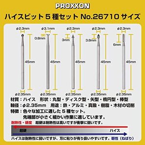 【即発送】プロクソン(PROXXON) ハイスビット5種セット 【ディスク型3.1mm 棒・三角・砲弾・丸型2.3mm 軸径2.35mm】 No.26710の画像3