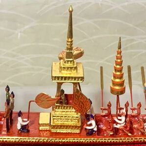 【中古】帆船模型 タイ ヒンドゥー ミニチュア 帆船 アンティーク アジア 古代船 オール船 ガラスケース付の画像8