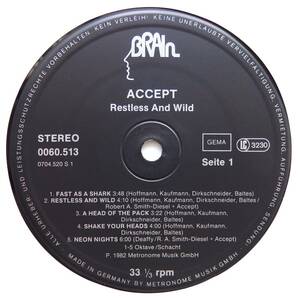 【1982年ドイツ初期プレスオリジナル盤/Brain/マト明記】 ACCEPT / Restless And Wildの画像4