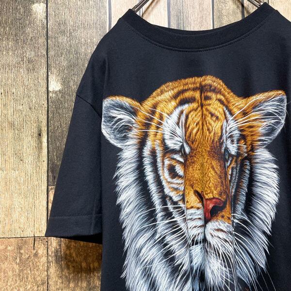 《人気デザイン》tiger3 黒☆Tシャツ M ビッグロゴ h1208