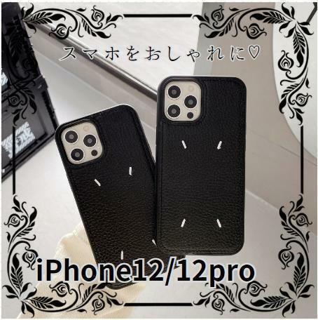 韓国 人気 刺繍 iPhone12/12pro シンプル 韓国 PUレザー　可愛い おしゃれ ブラック ワイヤレス充電対応 高級感 綺麗目コーデ