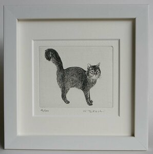 シッポの大きな猫/銅版画・エッチング/新品、額あり