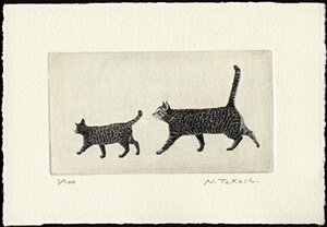 お散歩・二匹の猫/銅版画・エッチング/新品、作品のみ