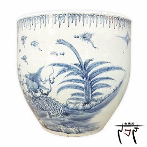 [ used ]Mv blue and white ceramics water jar water lotus pot Tang thing China Kiyoshi fee (37693)