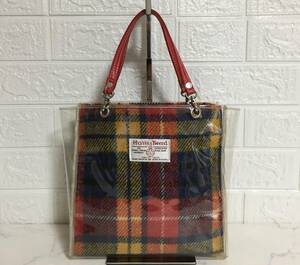 no22723 ETOFFE エトフ Harris Tweed ハリスツイード コラボ マルチカラー ウール ビニール ハンド トート バッグ ☆ 