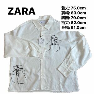 ZARA コントラスト エンブロイダリー シャツ白 XLサイズ　未使用②