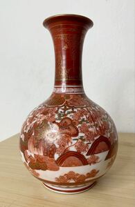 （1739M）花入 金彩　湖東焼　赤絵　人物図　細密手描　花瓶 