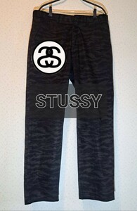 STUSSY　ステューシー　タイガー カモ　黒 迷彩 ミリタリー メンズ　パンツ　メンズ ズボン W34サイズ　チノパン