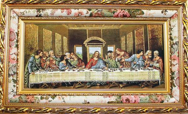 絵画 最後の晩餐 フランス・ゴブラン織り使用 キャンバス 額絵 アンティーク 額縁 名画 アートパネル 絵 アート 模写 キリスト ゴールド
