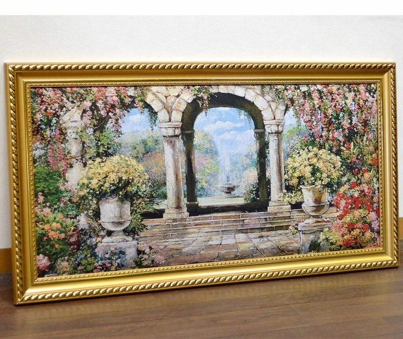 Painting, Landscape with a Fountain, Made with French Gobelin Fabric, Canvas, Framed Painting, Landscape Painting, Masterpiece, Art, Art Panel, Panel Art, Wall Art, Wall Decoration, Artwork, Painting, others