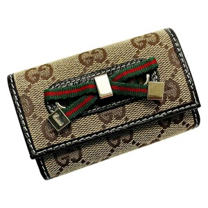 ☆☆ GUCCI グッチ GG リボンキーケース 162770 ベージュ 6連 キャンバス×レザー レディース ゴールド金具 目立った傷や汚れなし