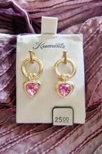KREMENTZkre men tsu: pink color, Heart glass Stone. pair charm 