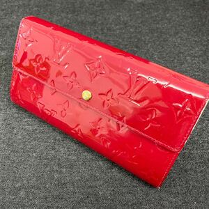 LOUIS VUITTON ルイヴィトン モノグラム ヴェルニ 2つ折り 長財布 財布 小銭入れ レッド系 管理2 240410 ◎インボイス対応可◎