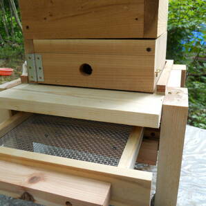 日本ミツバチ 重箱式5段巣箱+オリジナル脚付き金網・板底2層引出し付巣箱台(スムシ・アカリンダニ・高温対策)の画像2