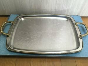  Showa Retro O-Bon made of stainless steel tray tray keep hand attaching distribution serving tray tray side taking tray through tray hand length tray O-Bon Showa Retro antique Vintage 