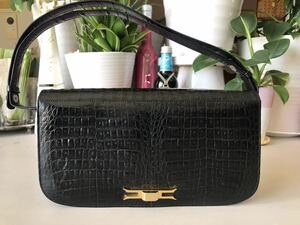 美品 リアル クロコダイル ハンドバッグ シャイニングクロコCROCODILE ショルダーバッグ 2WAY KAIYO ワニ革 ベビークロコセンター２枚取り