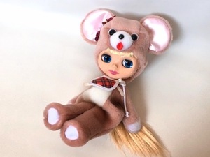 ネオブライス用服　昭和レトロ風　いもうとクマの着ぐるみ　ピンクブラウン　　Blythe　 ブライス