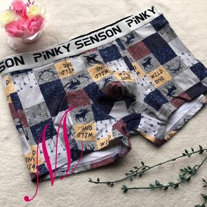 新品 メンズ　Mサイズ　PINKY SENSON グレー　ロゴ　ダンディ　エロセクシー　ビキニ　ブリーフ　ショーツ　パンツ 