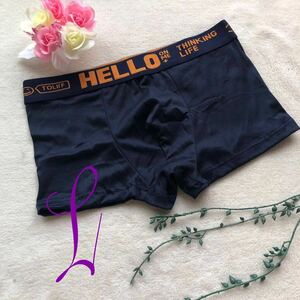 新品 メンズ　Lサイズ　HELLO ネイビー　オレンジ　ロゴ　ボクサーパンツ スポーティ ビキニブリーフ メンズ下着　ショーツ　パンツ