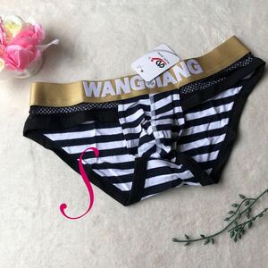 新品 メンズ　Sサイズ　WANGJIANG ネイビー　ホワイト　ボーダー　エロセクシーもっこり ビキニブリーフ メンズ下着　ショーツ　パンツ