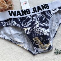 新品 メンズ Lサイズ　WANGJIANG ネイビー　イエロー　スプラッシュ　ワイルド　セクシー　ビキニ　ブリーフ　パンツ　ショーツ_画像2