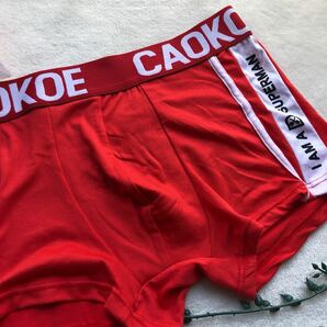 新品 メンズ Mサイズ CAOKOE レッド ホワイト ロゴ スポーティ ワイルド エロセクシー ボクサーパンツ ボクサーブリーフ の画像2