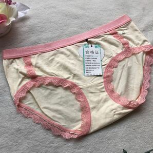 新品 エロ可愛い クリーム ピンク 水玉 ドット パンティ 可愛い ビキニ ショーツ パンツ ハイウエスト 下着の画像2