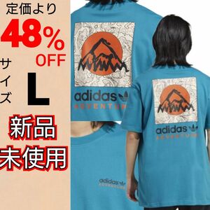 【L】アディダス アドベンチャー マウンテン バック Tシャツ アディダスオリジナルス タグ付き 新品未使用 ロゴTシャツ 