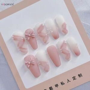 即購入OK ネイルチップ　XSからＬサイズ　量産型　韓国ネイル　マット　ピンク　美爪セット付　リボン　ホワイト　ベージュ　高見え