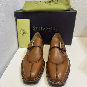 1円〜【新品・未使用】STEFANOBI ステファノビ サイズ6.5 メンズ レザーシューズ 保存袋付 革靴 皮靴 ビジネスシューズ ブラウン 