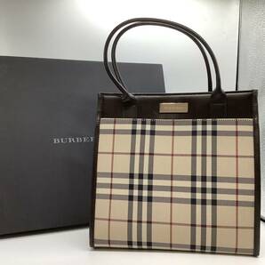 u0596 BURBERRY バーバリー ハンドバッグ レザー ノバチェック ダークブラウン 茶 トートバッグ レディース の画像1