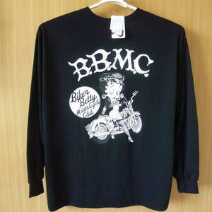 ☆大きいサイズ☆新品☆5Lから6L相当 メンズ Betty Boop 長袖Tシャツ ブラック プリント ビッグサイズ トップス クルーネック 丸首