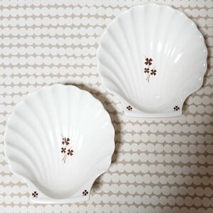 【レア】Noritake ノリタケ バーサトーン シェル型プレート2枚 クローバー 昭和レトロ 喫茶店 未使用品