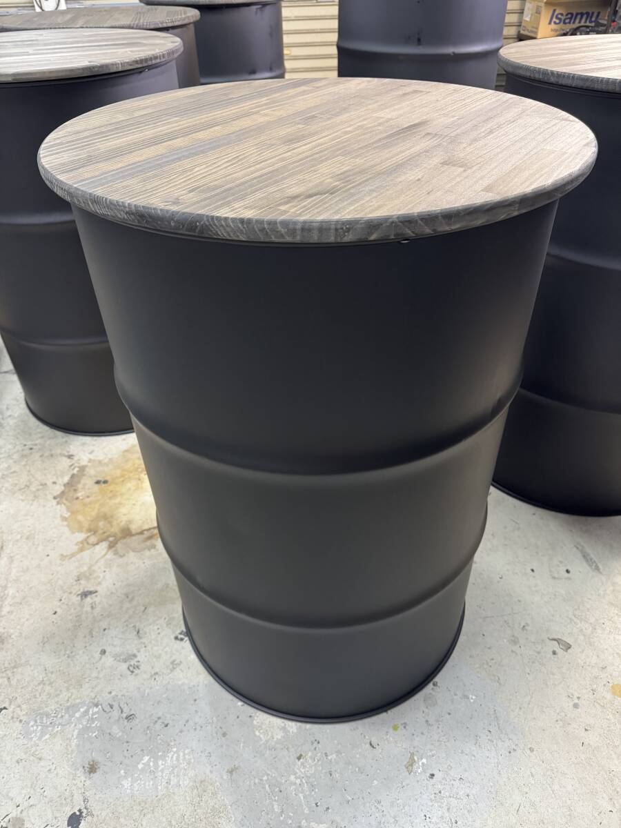 Drum can table, terrace, terrace seating, outside, standing bar, counter, cash register, space saving, matte black, masculine, industrial, Handmade items, furniture, Chair, table, desk