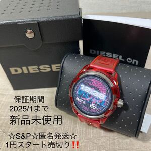 1円スタート売切り 新品未使用 DIESEL FADELITE スマートウォッチ ディーゼル DIESEL ON 心拍数 GPS Google レッド 腕時計