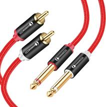 RCA 変換 6.3mm RCA ケーブル 金メッキ, ナイロン編組2x RCAオス 2x 6.35mmモノオスホームシアターシステム、コンピュータサウンド 2M T18_画像1