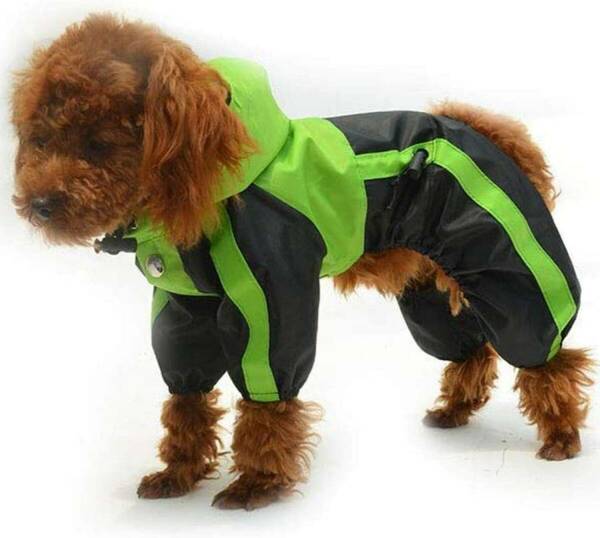 Isdy 犬用 レインコート ドッグウェア カッパ 散歩 雨用 ペット 小型犬 中型犬 大型犬 (前（胸）開き, 緑黒・XS) T25