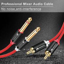 RCA 変換 6.3mm RCA ケーブル 金メッキ, ナイロン編組2x RCAオス 2x 6.35mmモノオスホームシアターシステム、コンピュータサウンド 2M T18_画像7