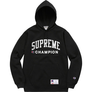 ☆ ジャスティンビーバー 着 17SS Supreme シュプリーム Champion Hooded Sweatshirt チャンピオン スウェット パーカー (ブラック黒S)EGG