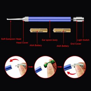 光る耳かき LEDライト内蔵 耳の中が良く見える 肌に優しい樹脂製 お子様にも安心 安全耳かき 軽量設計 電池式 先端交換可 LEDMMKK178の画像7