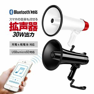 多機能ハンドメガホン 30W 充電式 ハンディ拡声器 マイク録音/再生機能 乾電池使用可 microSD/USBメモリ対応 【ブラック】 LPHM200TU