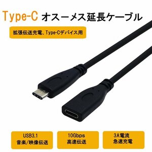 Type-C端子 データ転送 延長ケーブル USB3.1 データケーブル Type-Cオス→メス 0.5m WYTPC05M