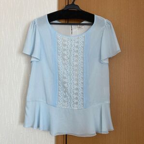 レストローズ シフォンブラウス 未使用品 値札付 M パステルブルー 半袖